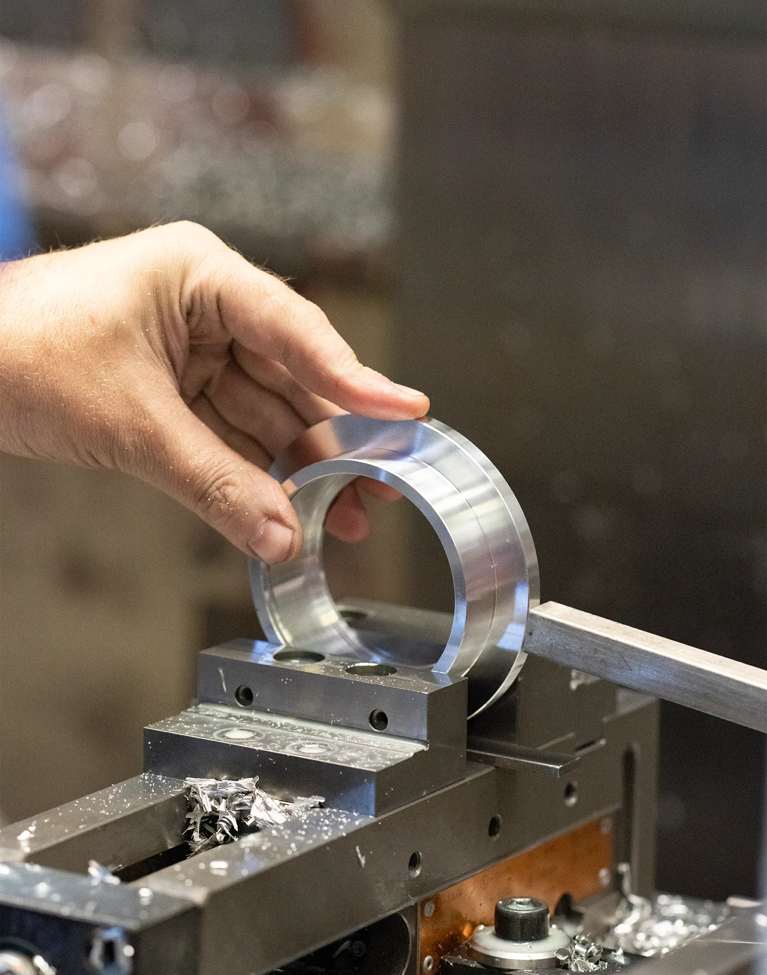 Turned component being inspected